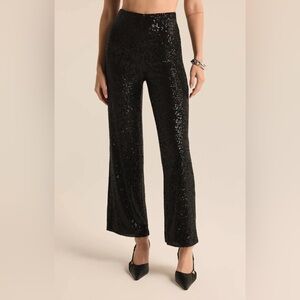 NEW Z Supply Black Sequin Wide Leg Pants
